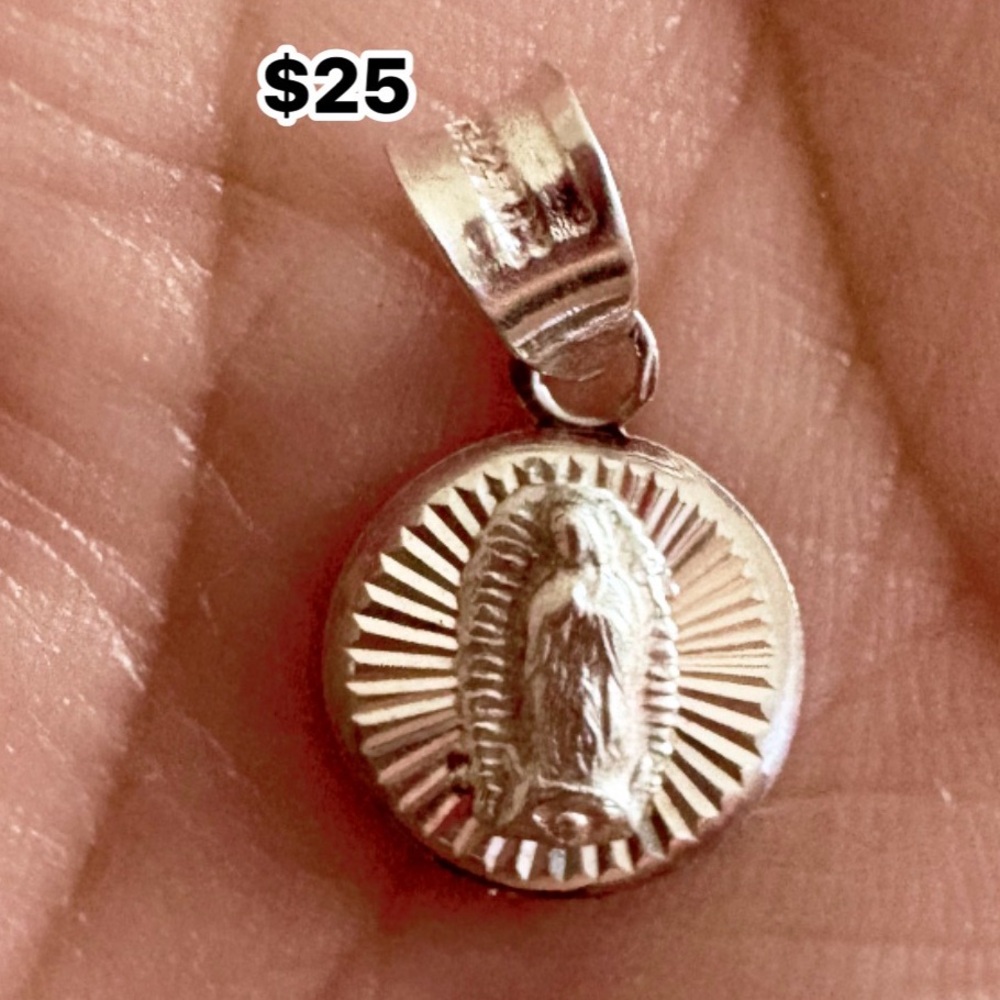 Sterling Silver Virgen de Guadalupe Pendant - Silver